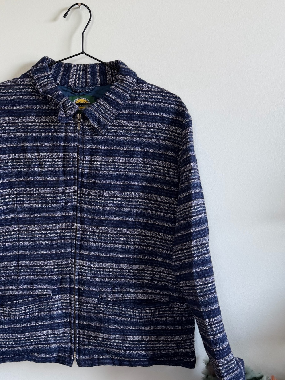 CABELAS NAVY + CREAM LIGHTWEIGHT STRIPED ZIP UP JACKET
